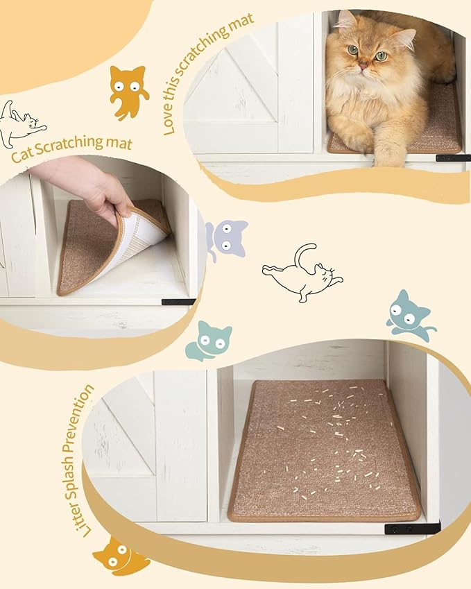 Cat Litter Box Enclosure, Hidden Litter Box Cabinet Furniture with Bell, Indoor Cat House, Farmhouse Style, 31.5 x 19.7 x 20.9Inches, for Hallway, Bedroom, Rustic Brown and White CB82414X