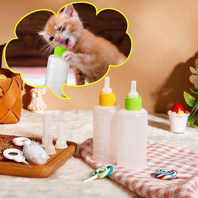 Tondiamo 16 Pieces Pet Feeding Bottle Kit Kitten Bottles Kitten Milk Replacer Puppy Milk Feeder with Replacement Nipples Puppy for Small Animals Newborn Dog and cat Nursing Supplies