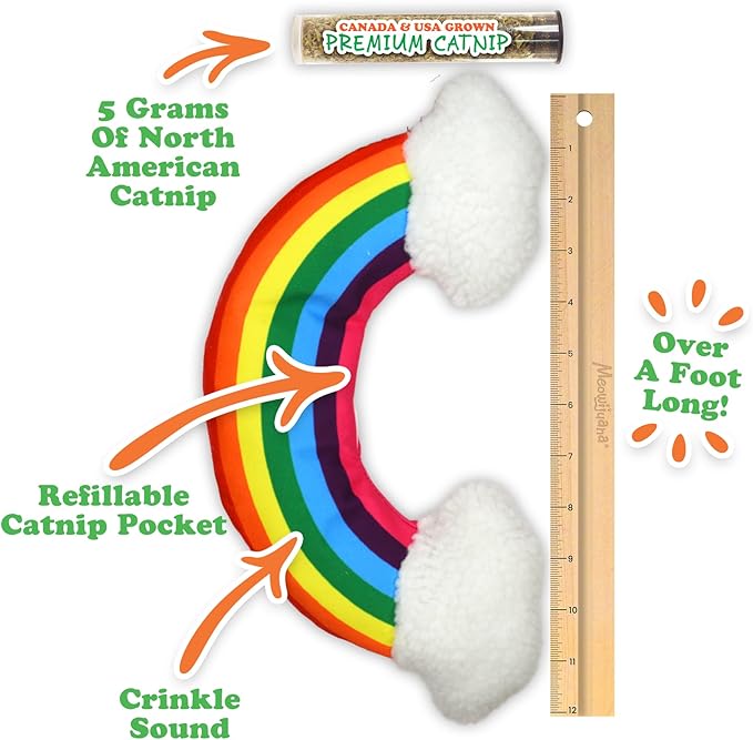 Meowijuana Rainbow Bundle | Get Kickin' Refillable Rainbow Toy and Cloud 9 Catnip Blend | Promotes Play and Cat Health | Includes North American Organic Catnip