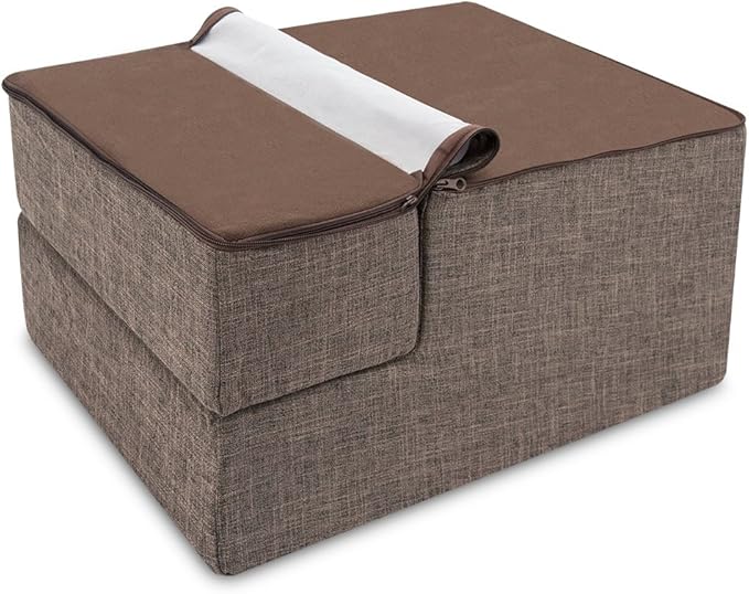 Best Pet Supplies Dog Stairs & Steps - Foam Steps for Small Dogs & Cats, Non-Slip Indoor Balanced Pet Step Support, Dog Ramp, No Assembly, Brown Linen, Foldable 3-Step (16.5-inch Height)