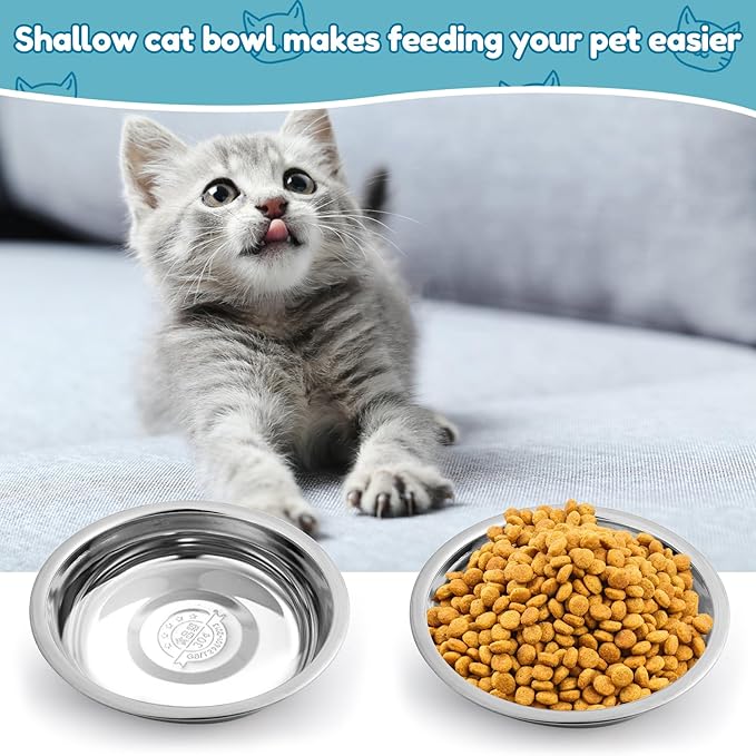 12 PCS Stainless Steel Cat Bowls,5.5 In Shallow Wide Cat Food Dishes,Whisker Fatigue Relief Cat Food Bowls,Replacement Basic Cat Plates for Elevated Stand,Metal Cat Bowls for Small Dogs&Cats