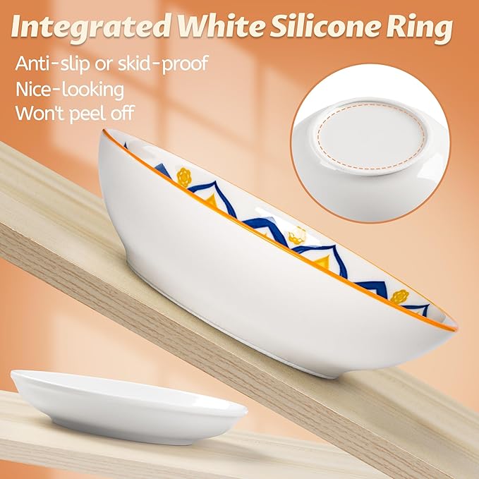 Cat Bowls, Ceramic Cat Food Bowl Set with Silicone Ring, Non-Slip Cats Dishes or Cute Plates for Feeding Indoor Cats, Kitten, Small Dogs (Bohemian-4 Pack, 5.5 Inches)