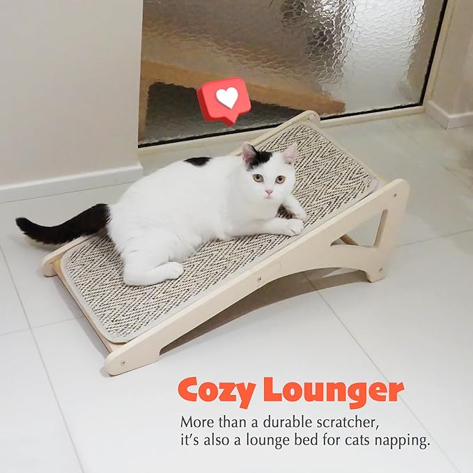 PETKARAY Cat Scratcher, Sisal Scratching Ramp, L Shape Scratch Pad for Indoor Cats, 27" Wall Furniture Protector with Mouse Toy