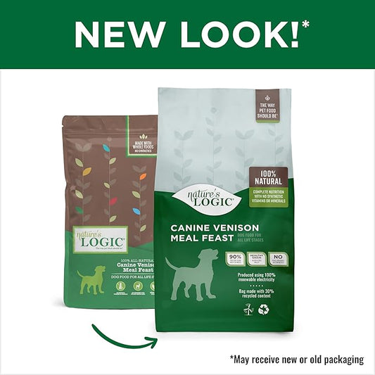 NATURE'S LOGIC Dry Dog Food - 100% Natural - No Synthetics - for All Ages, Sizes, Breeds - Free from Common Allergens, High Protein - Venison Meal Feast, 25lbs