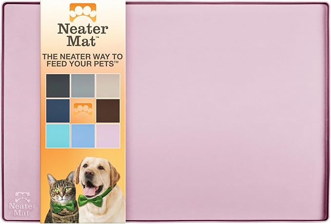 Neater Pet Brands Neater Mat Pet Mats for Food and Water, Cat & Dog Bowl Mat Waterproof Silicone, Feeding Tray, Dog Food Mats for Floors, Placemat w/Raised Edge for Under Bowls, 24" x 16", Light Pink