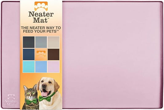 Neater Pet Brands Neater Mat Pet Mats for Food and Water, Cat & Dog Bowl Mat Waterproof Silicone, Feeding Tray, Dog Food Mats for Floors, Placemat w/Raised Edge for Under Bowls, 24" x 16", Light Pink