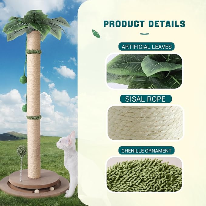 Aplatho cat Scratching Posts for Indoor Cats Adults, Tall cat Scratching Post for Large Cats, Sturdy sisal cat Scratching Post with Ball Track