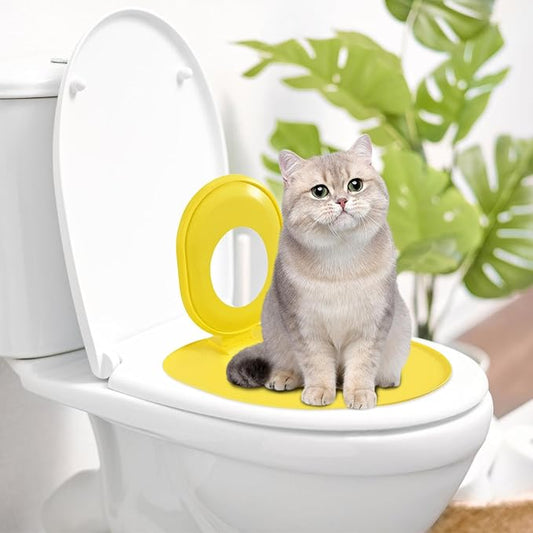 Cat Toilet Seat Training Kit,Removable Pet Toilet Training System,Washable Cleaning Pad for Cats,Reusable Plastic Trainer for Pet Cleaning,Portable Trainer for Home Pet Shop Pet Care (Yellow)