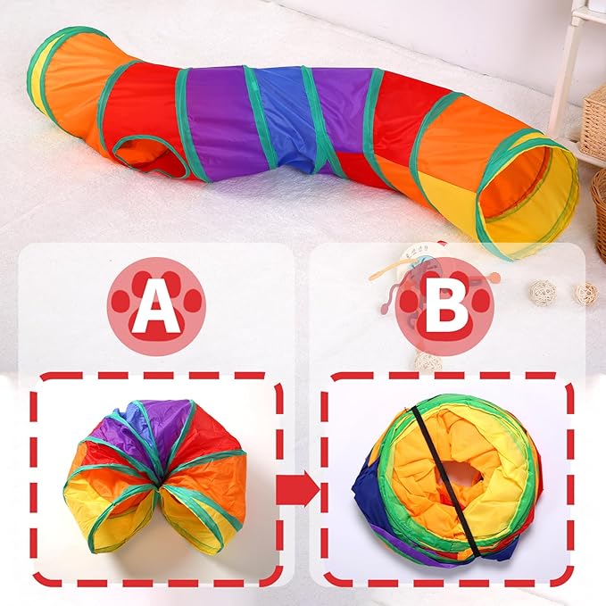 ‌Coolcandy Cat Tunnel & Interactive Cat Toy Indoor, S-ShapeTunnel Toys for Indoor Cats, Collapsible Interactive Peekaboo Cave with Play Ball, for Multi-Way Play & Small Animals