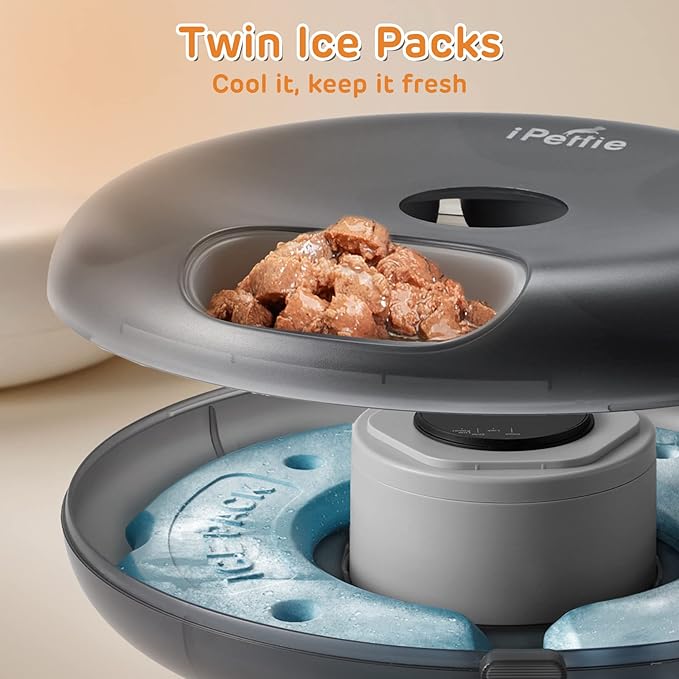 iPettie Donut Frost 6 Meal Cordless Automatic Pet Feeder, Dry & Wet Food Automatic Cat Feeder with Two Ice Packs, Rechargeable Massive Battery, Programmable Timer, Holds 6 x ½ lb. of Food