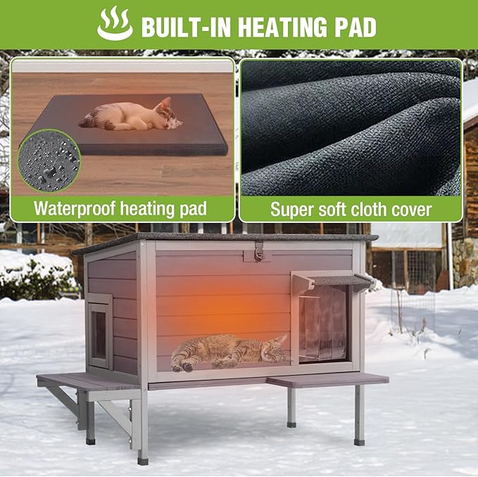 GUTINNEEN Large Outdoor Cat House Insulated Weatherproof, Triple-Layer Design Feral Cat Shelter with All-Round Thermal Liner, Openable Roof & Secure Escape Doors for 1-3 Cats (Winter-Ready)