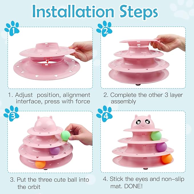 UPSKY 20 PCS Cat Roller 3-Level Turntable Set with Teaser, Mice, Spring and Balls Toys for Indoor Kittens