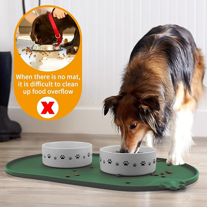 KPWACD Pet Placemat for Dog and Cat, Waterproof Silicone Dogs Feeding Bowl Mat Prevent Food and Water Overflow, High-Lips Puppy Dish Mats Suitable for Small Medium Big Pets, Hunter Green, 24" * 16"