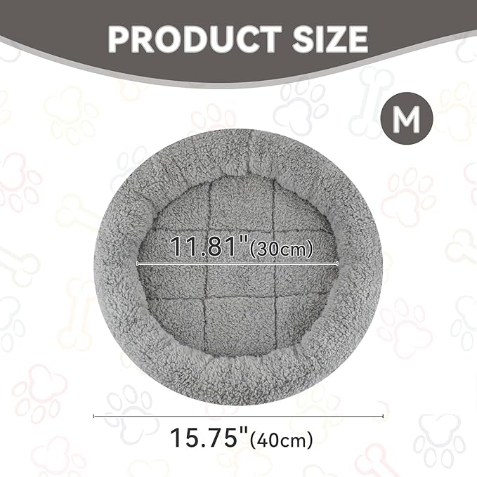 PETLESO Cat Bed Mat 15.75" Round Pad with Pillow Around, Indoor Soft Warm Pet Bed for Small Dog Cats Rabbit Curling Sleep/Nap, Antiskid Bottom, Washable, Medium