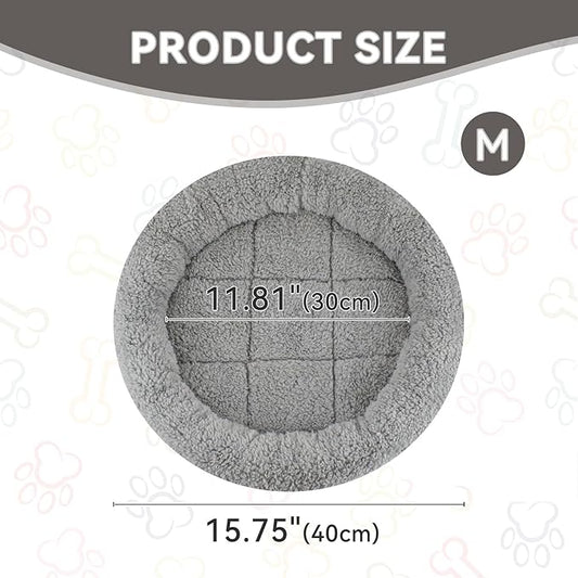 PETLESO Cat Bed Mat 15.75" Round Pad with Pillow Around, Indoor Soft Warm Pet Bed for Small Dog Cats Rabbit Curling Sleep/Nap, Antiskid Bottom, Washable, Medium