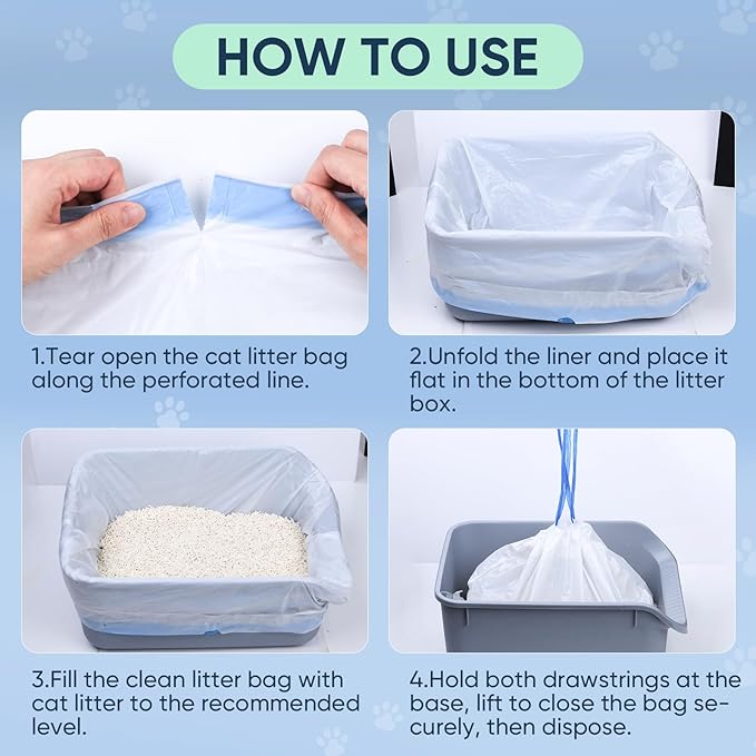 160 Count Cat Litter Box Liners Compatible with Litter Robot 3 & 4, Cat Litter Liners for Automatic Litter Box, 10-12 Gallon Heavy Duty Waste Bags with Drawstrings, 25.19" x 15.7"