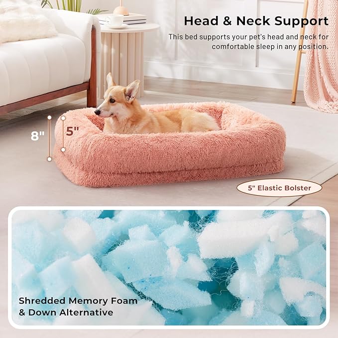 Extra Large Dog Bed - XL Dog Bed with Washable Removable Cover, Fluffy Waterproof Pet Sofa with Supportive Egg Foam and Nonskid Bottom, Camel