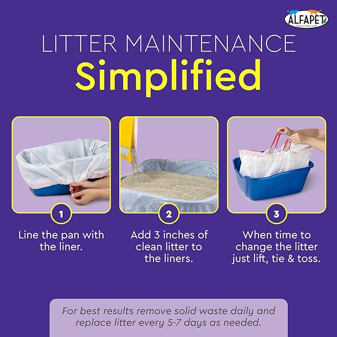 Alfapet Heavy Duty Flat Bottom Cat Litter Box Liners - Extra Giant10 Count - Tear-Resistant Cat Litter Bags - Kitty Litter Liners for Rectangular Litterbox Pans, 36” x 18” x 2MIL Thick 30 lb Capacity