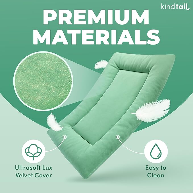 KindTail Dog Crate Pad - Soft Velvet, Reversible Bed - Machine Washable Kennel Mat for Pets up to 15 lbs, Mattress for Cozy Sleeping - 20” x 15” x 1” (Light Blue, Small)