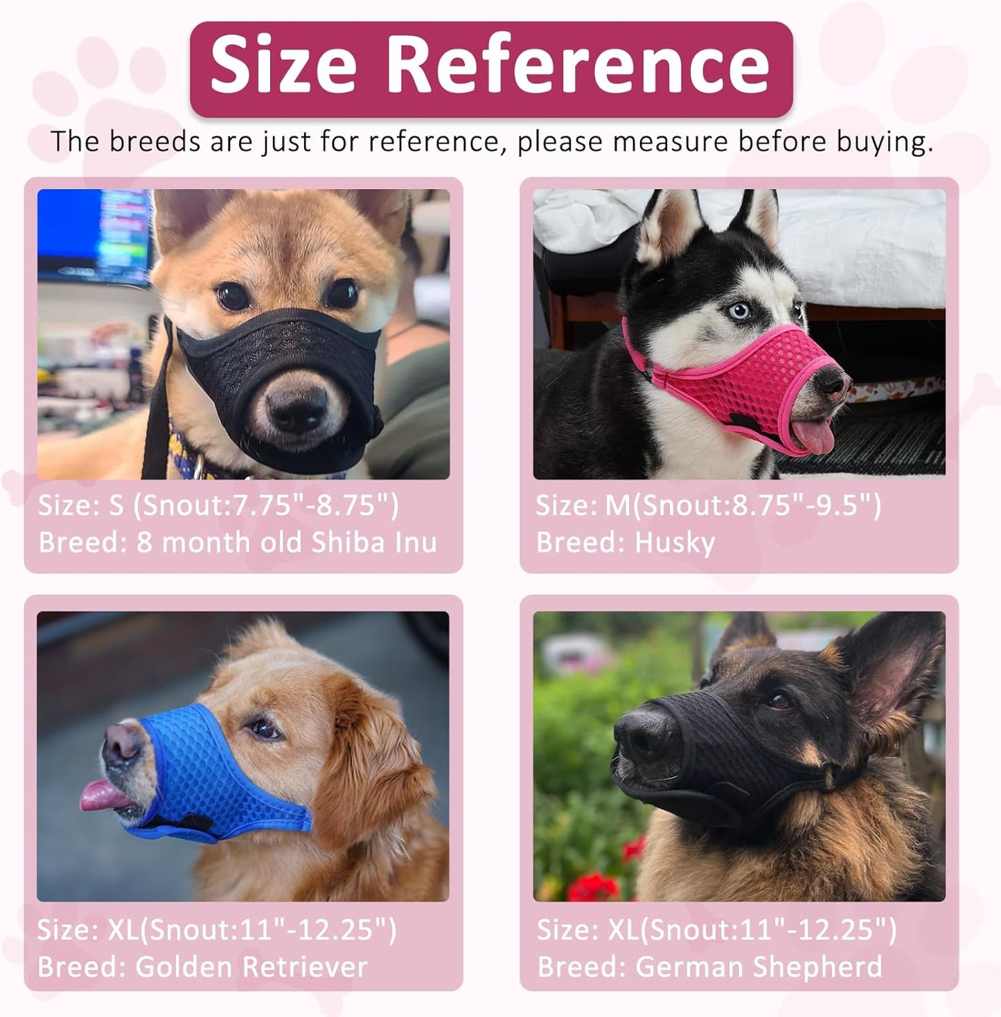 LUCKYPAW Soft Muzzle for Small Medium Sized Dogs, Dog Muzzle to Prevent Biting Chewing, Adjustable Breathable Mouth Guard for Grooming Walking Training(Hot Pink, XS)
