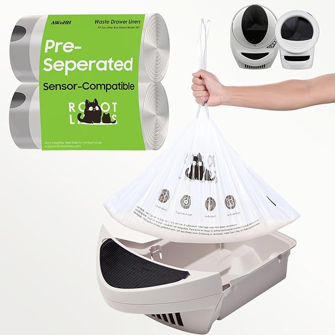 Cat Litter Box Robot 4 and 3 Waste Bags, 40 Pack Automatic Litter Box Bags, Thick Heavy Duty Cat Litter Box Liner Bags 25.2 X 15.7 IN
