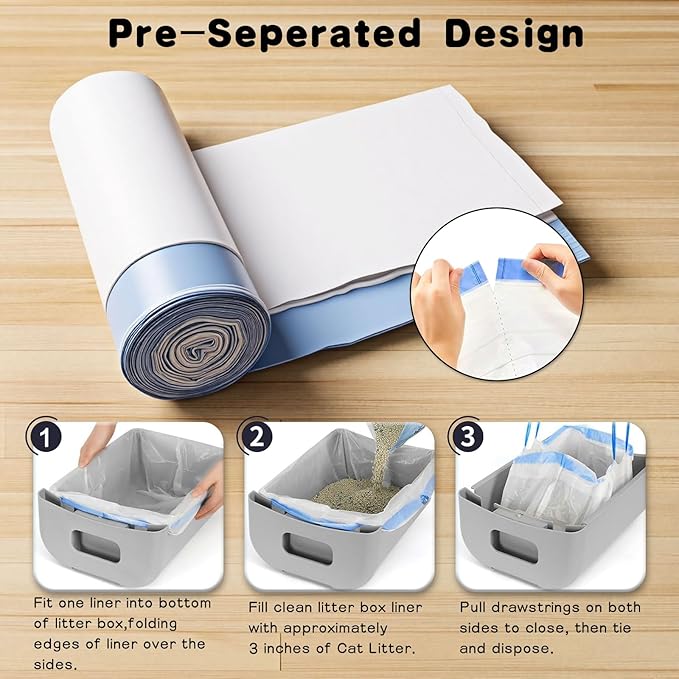 40-Pack Heavy Duty Cat Litter Box Liners for Fsitego & Fumoi Self-Cleaning Litter Boxes, Extra Thick Automatic Litter Box Bags, with Drawstring and Leakproof Cat Litter Bags