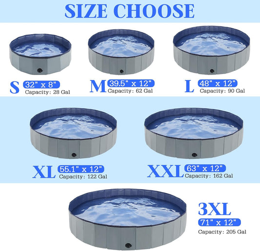 Foldable Dog Bath Swimming Pool Plastic Kiddie Pool Professional Tub Collapsible Grooming Bathtub for Pets Kids Baby and Toddler, 32 x 8 Inches Gray