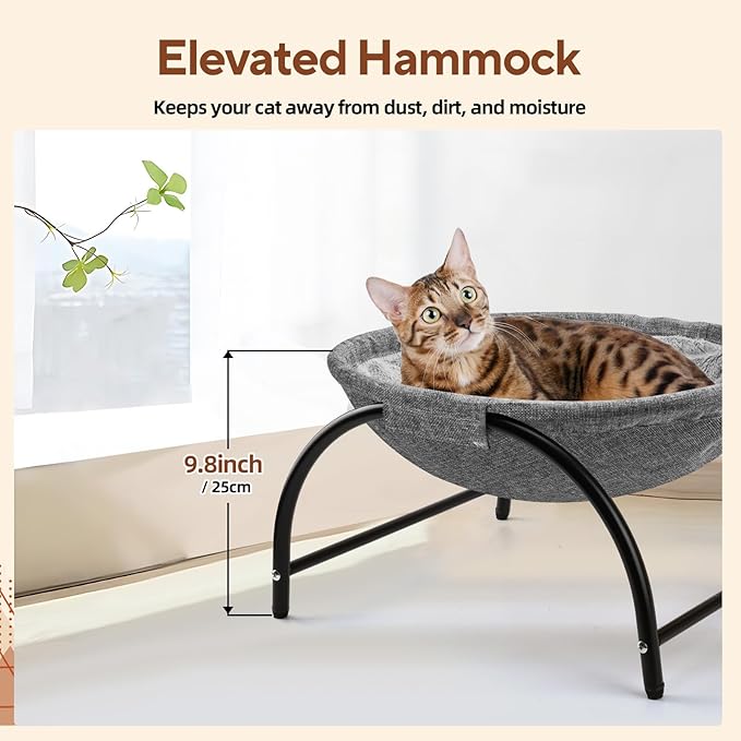 Raised Cat Hammock Bed, Pet Bed for for Indoor Cats, Standing Cat Cot with Washable Plush,17.1 x 17 x 9.5 inches