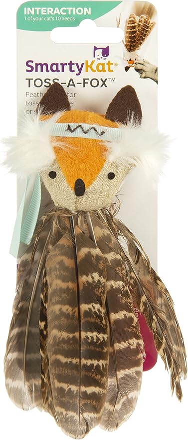 SmartyKat Toss-A-Fox Feather Toss & Chase Cat Toy, Randomly Selected Color - Brown OR White, One Size