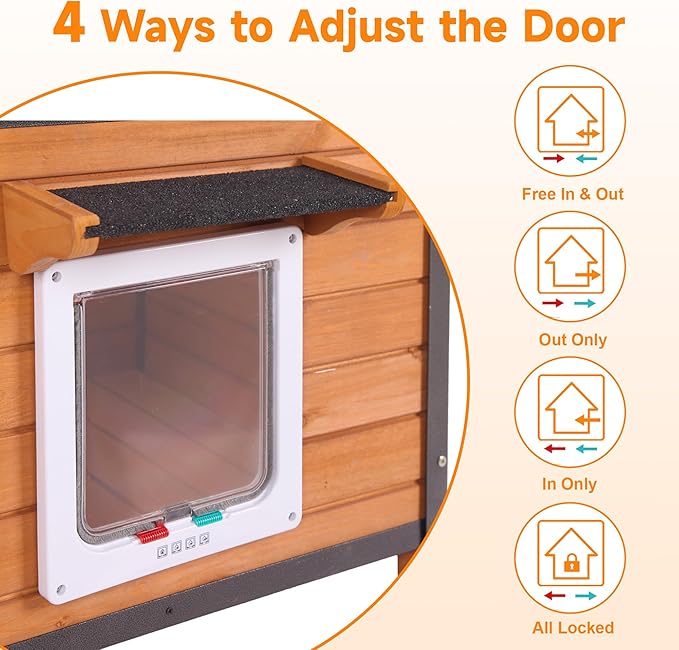 Insulated Cat House Outdoor, Wooden Feral Cat Shelter Weatherproof with Thickened Insulated Liner Keep Warm in Winter for Intdoor Cats, Dogs