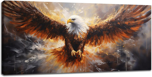 Bald Eagle Animal Large Canvas Flying Bird Wildlife Oversize Wall Art Living Room Big Wings Kitchen Pictures Framed Prints Aesthetics Wall Decor Painting Artwork for Bedroom Dining Office Home 60"x30"