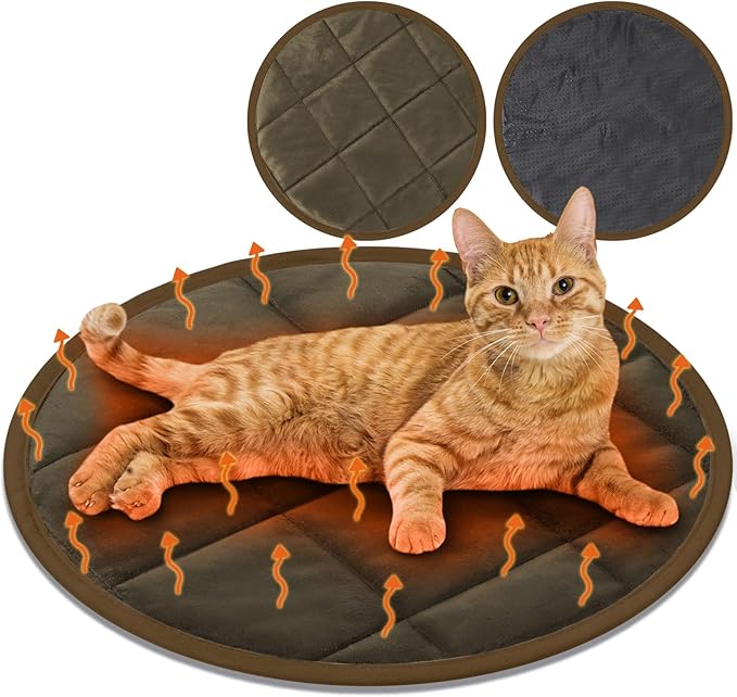 2 Pcs Cat Heating Pad Round 16 Inch Self Heating Cat Mat Washable Heated Bed Anti Slip Warming Pad Pet Bed Mat for Kennel Dog Crate Indoor Outdoor(Coffee,16 Inch)