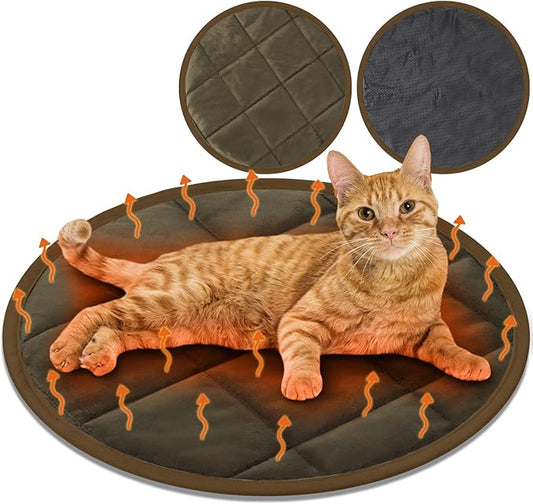 2 Pcs Cat Heating Pad Round 16 Inch Self Heating Cat Mat Washable Heated Bed Anti Slip Warming Pad Pet Bed Mat for Kennel Dog Crate Indoor Outdoor(Coffee,16 Inch)