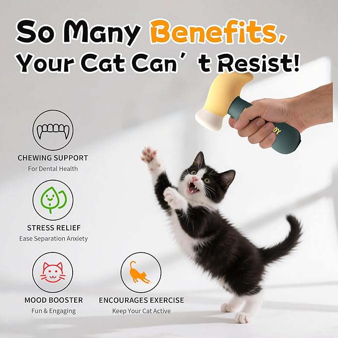 Plush Catnip Hammer Toy for Cats – Durable, Bite-Resistant Chew Toy Filled with Natural Catnip, Interactive Teething & Indoor Play for Kittens & Adult Cats