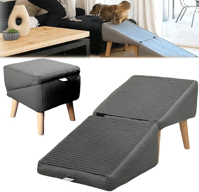 Split Ottoman Dog Ramp, 2-in-1 Lightweight Folding Stairs and Ottomans, Bed Couch & Car Ramps with Durable Non-Slip Waterproof Fabric Cover for Dogs Cats Or Pets Footrest