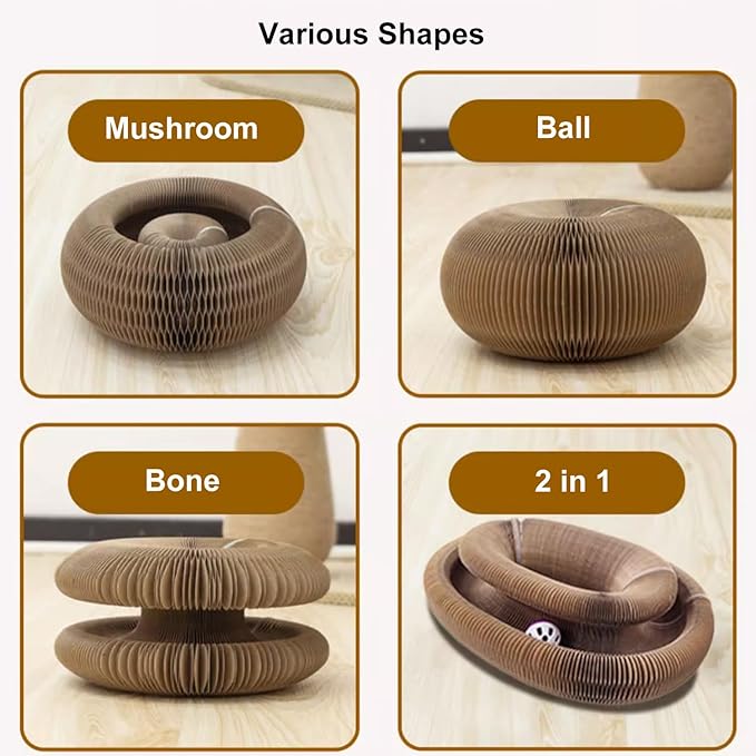 2pcs Magic Organ Cat Scratcher Board, Kitten Interactive Ball Scratching Pad Cardboard Accordion, Foldable Kitty Small Animals Scratch Post Cat Toy for Feline Physical Exercise Entertainment