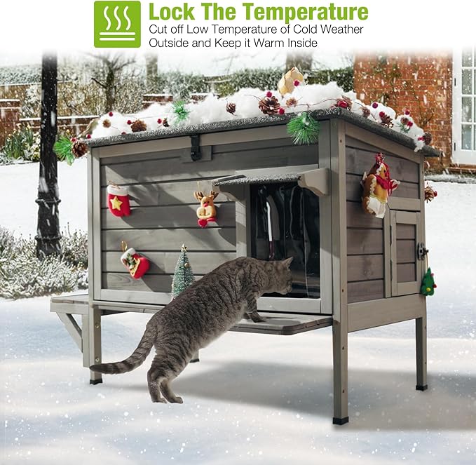 GUTINNEEN Outdoor Cat House Insulated Feral Cat Shelter Weatherproof for Winter with 100% Insulated Thermal Liner