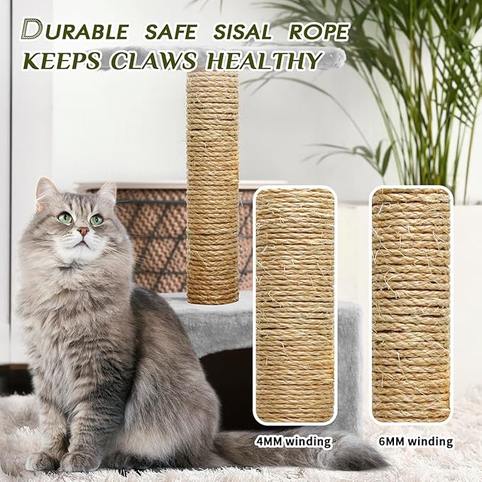 Cat Natural Sisal Rope 1/4 Inch 6mm 98-Feet for Cat Scratching Post Tree Tower Replacement Repair and Replace, DIY Hemp Twine Rope for Cat Scratching Furniture Window Perch and Crafts Gardening