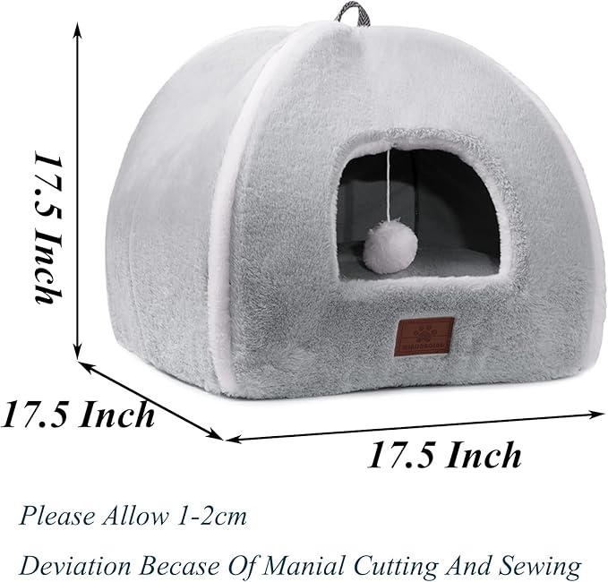 Cat Bed for Indoor Cats - Cat Cave Bed Cat House Cat Tent with Removable Washable Cushioned Pillow, Soft and Self Warming Kitten beds, Pet Bed（Large Grey）