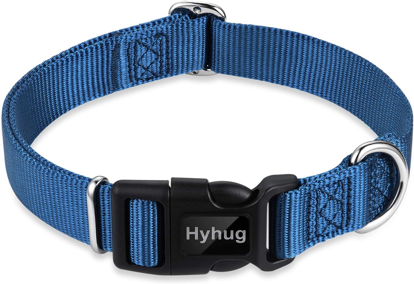 Hyhug Pets Solid Color Classic Regular Heavy Duty Basic Collar Medium Breeds Dogs, Unique Design Adjustment Triglide Slide (Buckle) Can Attached Name Tag Accessories. (Medium, Classic Blue)
