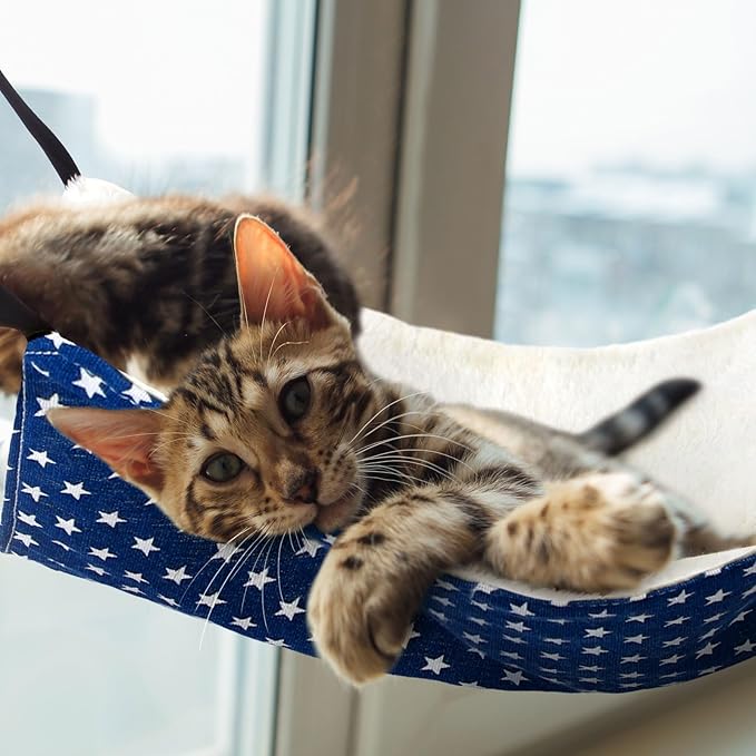 2 Pieces Reversible Cat Hanging Hammock Soft Breathable Pet Cage Hammock with Adjustable Straps and Metal Hooks Double Sided Hanging Bed for Small Dogs Rabbits(Pentagram,M)