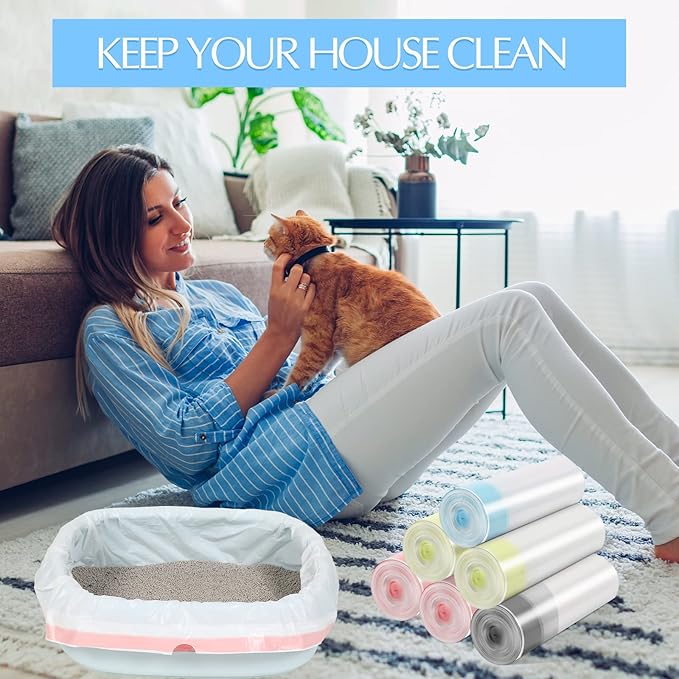 Jutom Sifting Litter Box Liners 28 Count, Drawstring Jumbo Sifting Cat Litter Bags with Holes, 31 x 18 Inch Portable Thick Scratch Resistant Drawstring Bags for Pet Cats