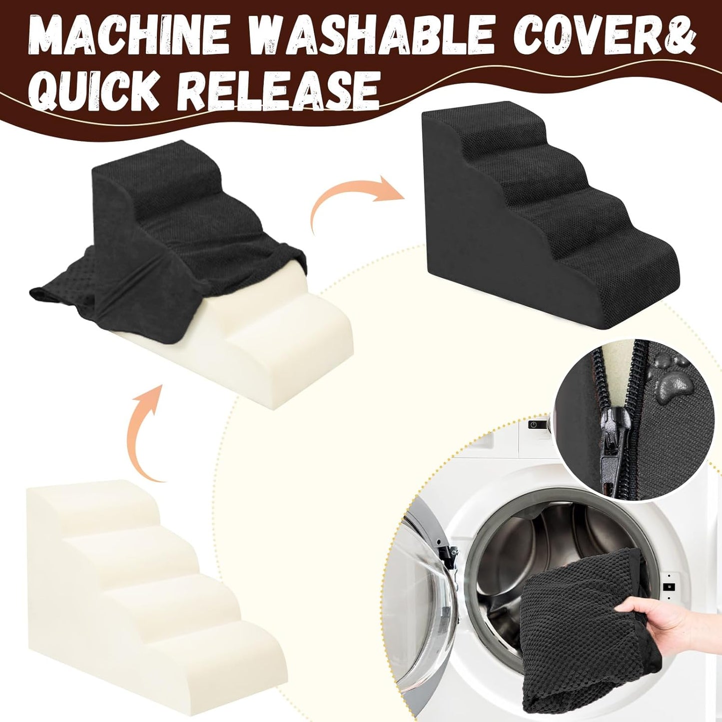 Dog Stairs for Small Dogs - High Density Foam Pet Steps, Extra Wide Dog Ramp with Non-Slip Bottom for High Beds, Couch and Sofa, Best for Dogs Injured, Older Doggy Cats, 4 Steps, Black