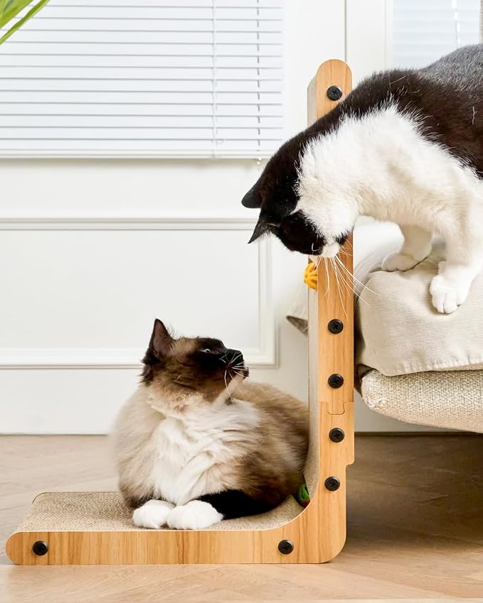 Nekosan Cat Scratcher, L-Shaped Cat Scratching Post, for Wall and Couch Protection, Cat Scratching Board with 2 Cat Ball Toys for Indoor Cats, Large