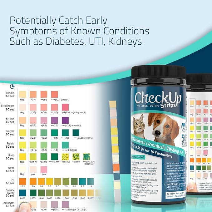 CheckUp Testing Strips x 50 (10 Parameters Urine Test Strips for Cats & Dogs)