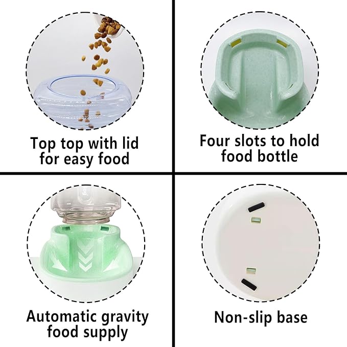 kathson Automatic Cat Feeder 1 Gallon Gravity Dog Food Dispenser Large Capacity Self Feeding Pet Food Bowl Station for Puppy Kitten Rabbit Green