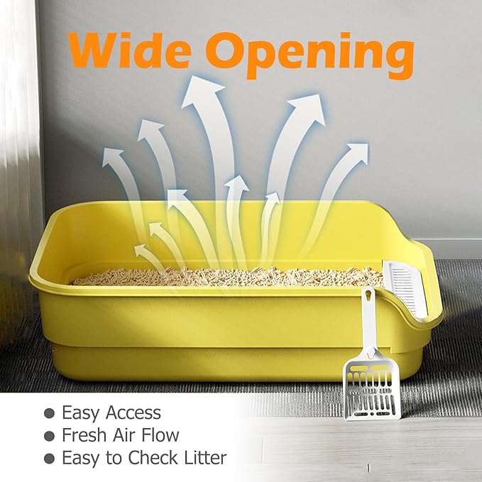 Extea Large Cat Litter Box with High Sides,Cat Boxes for Indoor Cats,Cat Litter Pan for Kitty,Litter Box with Low Entry,Easy to Clean,Anti-Splashing,23.6" x15.7" x6.2" (Green)