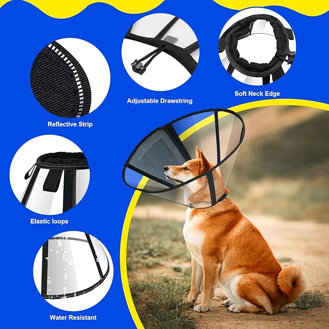 Lainergie Adjustable Soft Dog Cone Collar for After Surgery Recovery, Comfortable Pet Recovery Protective Collar for Medium Large Dogs, Elizabethan Dog Neck Collar (M, Black)
