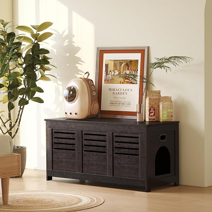 DINZI LVJ Litter Box Enclosure, Flip Top Litter Box Furniture, Hidden Cat Washroom, Wooden Cat House, End Table, 39.4" L x 19.7" W x 19.7" H, Good Ventilation, Easy to Assemble, Espresso