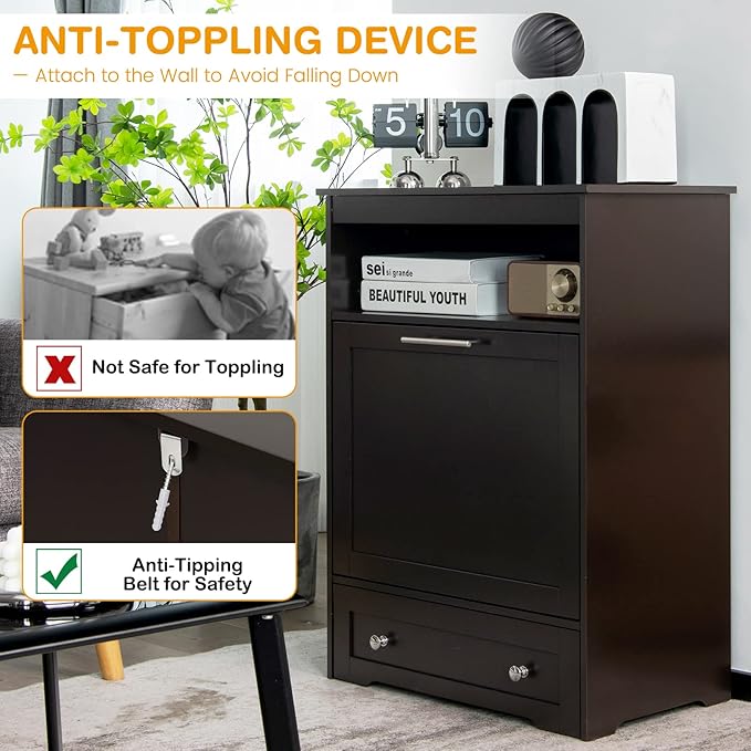 Tangkula Pet Feeder Station, Dog Food Storage Container With Double Pull Out Bowls, Food Toy Organizer Cabinet, Feeding Station Furniture for Dogs Cats Feeding & Watering Supplies (Brown)